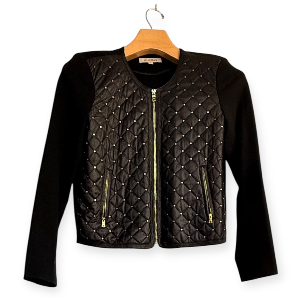 Ellen Tracy Black Quilted Bomber Jacket